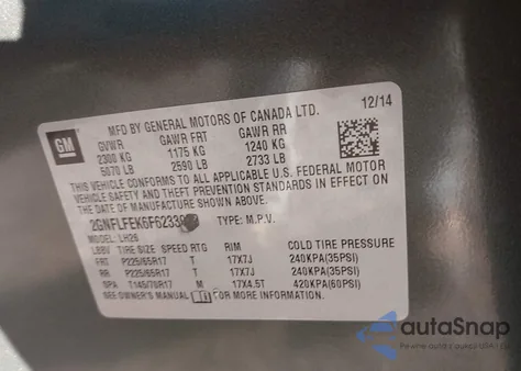 2015 Chevrolet Equinox 1Lt from USA, damaged, VIN 2GNFLFEK6F6233970